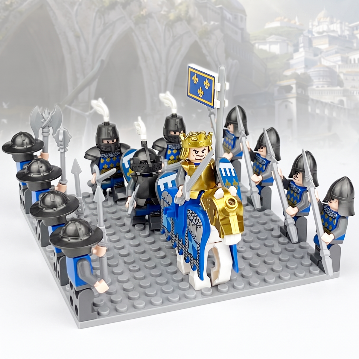 Royal Fleur-de-Lis Knight Set — 12 Figures & Horse