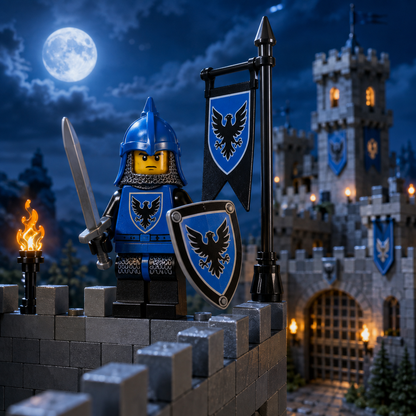Falcon Knight guarding a moonlit castle wall