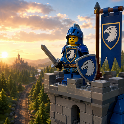 Falcon Knight watching a forest road from a castle tower