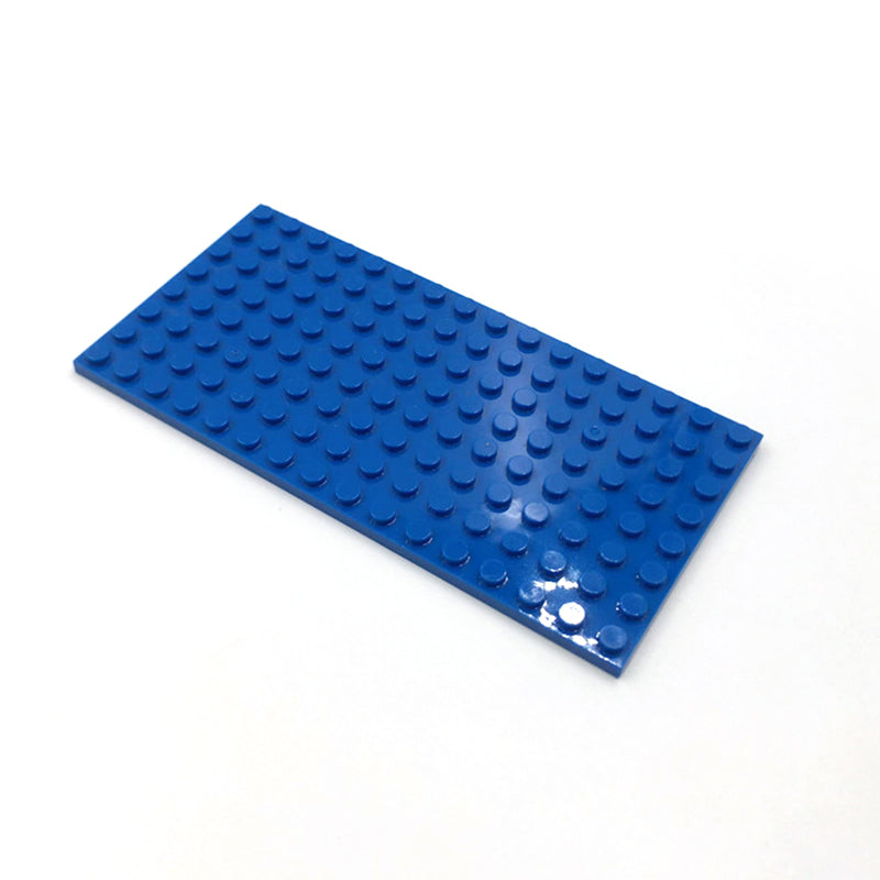 Blue 8x16 building baseplate on a white background