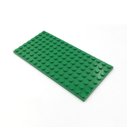 Green 8x16 building baseplate on a white background