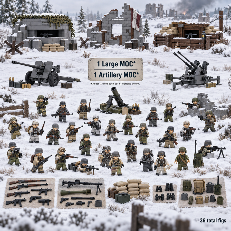 Front Line Company WWII 36-figure battle pack with rotating MOC and artillery options