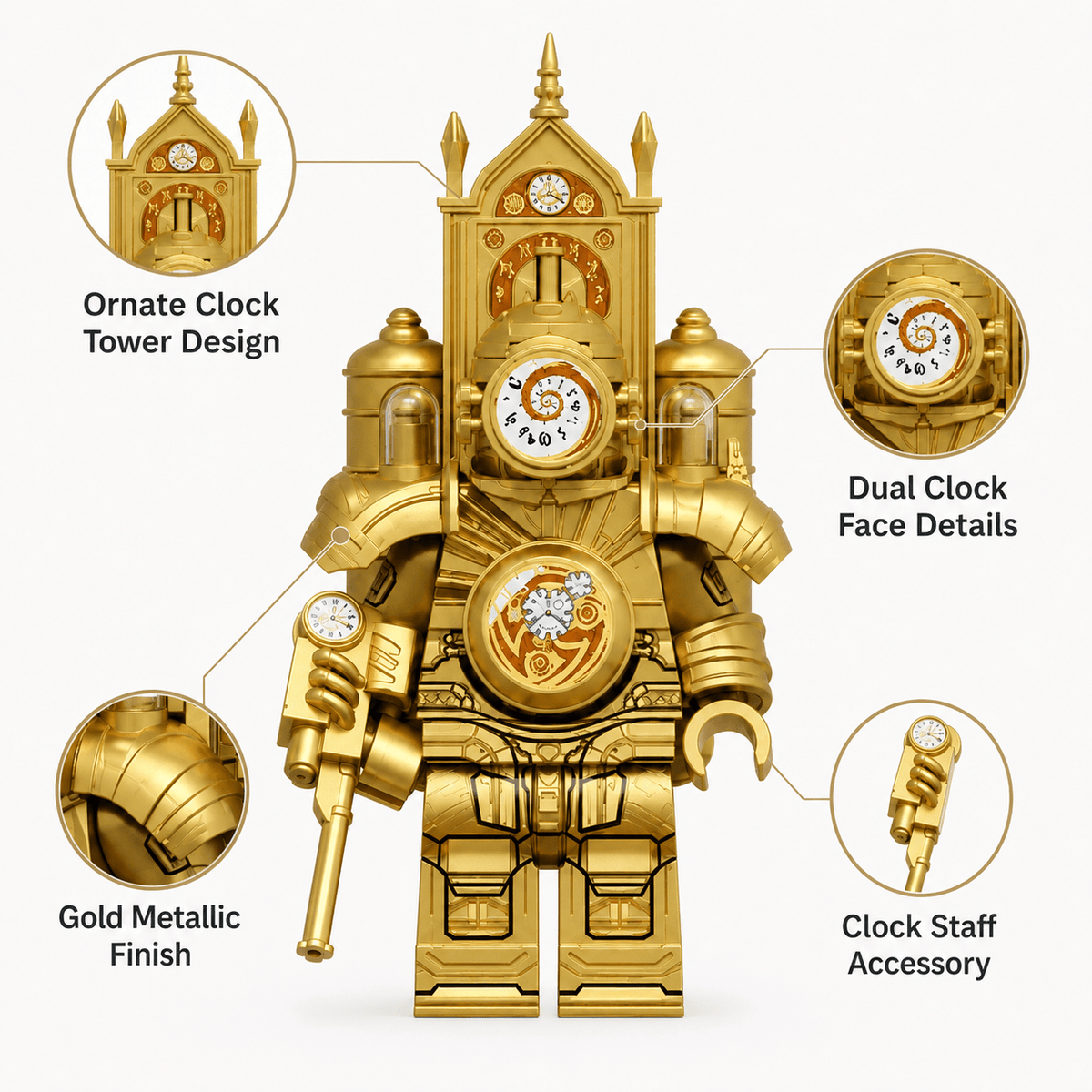 Gold Clock Figure Minifigure - Brick BrosMinifigure