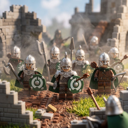 Green Cape Warrior Army Set medieval battle scene