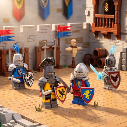 Heraldic knights tournament courtyard action scene