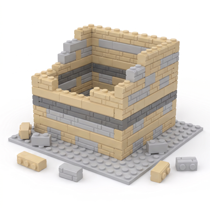 Half-built cottage made from tan and gray Masonry Style Bricks