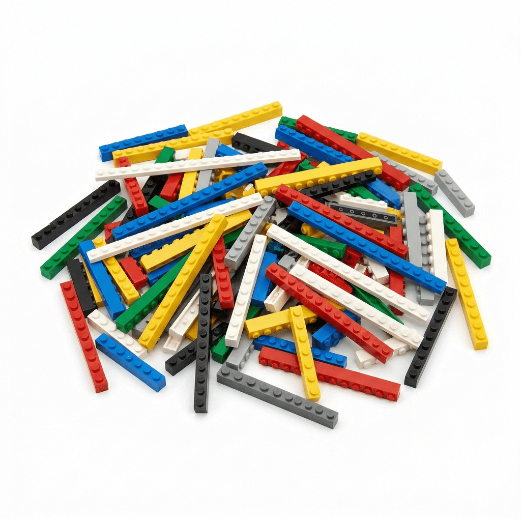 Assorted long building bricks in mixed colors