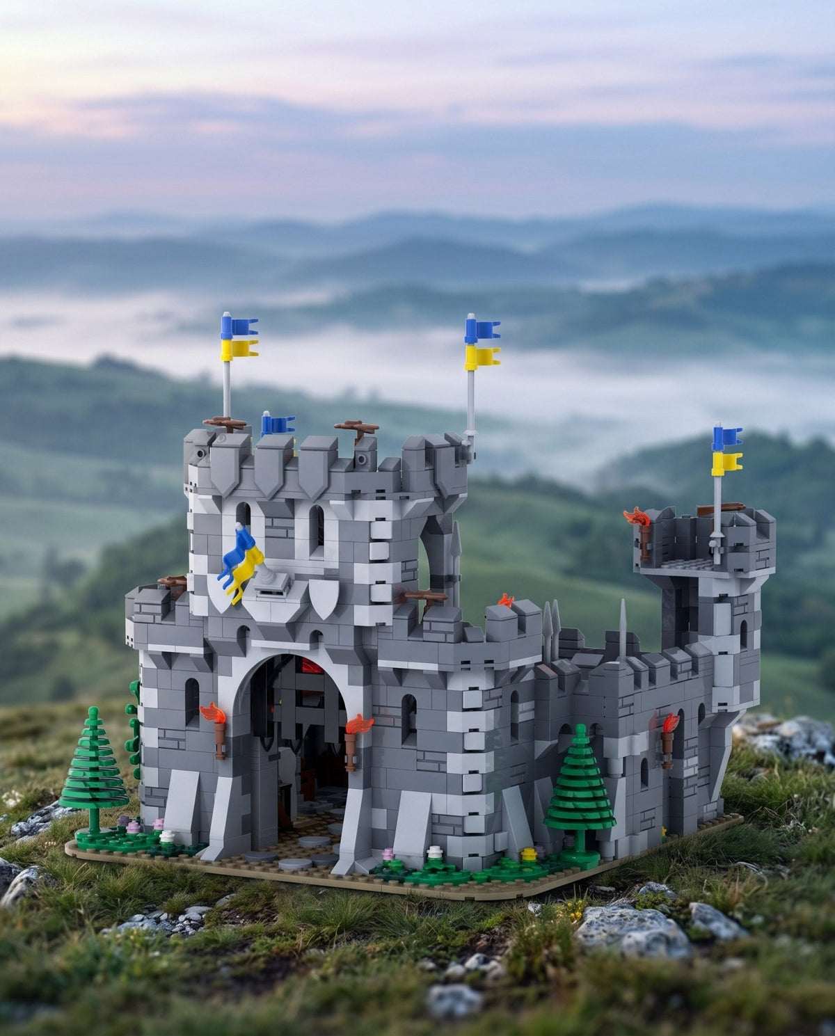Stone Castle with Gatehouse and Corner Towers - Brick BrosMOC
