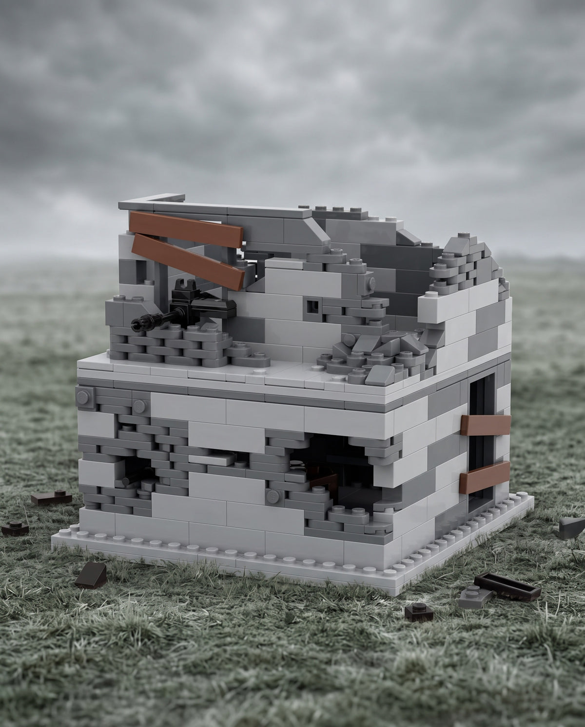 Shelled Concrete Blockhouse in an illustrative scene. Scenery and additional props not included.
