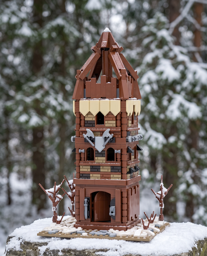Timber Guard Tower with Crossed Axes in an illustrative scene. Scenery and additional props not included.