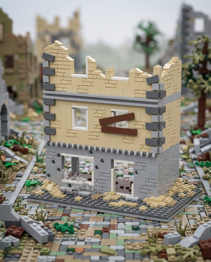 Ruined Two-Storey House Shell in an illustrative scene. Scenery and additional props not included.