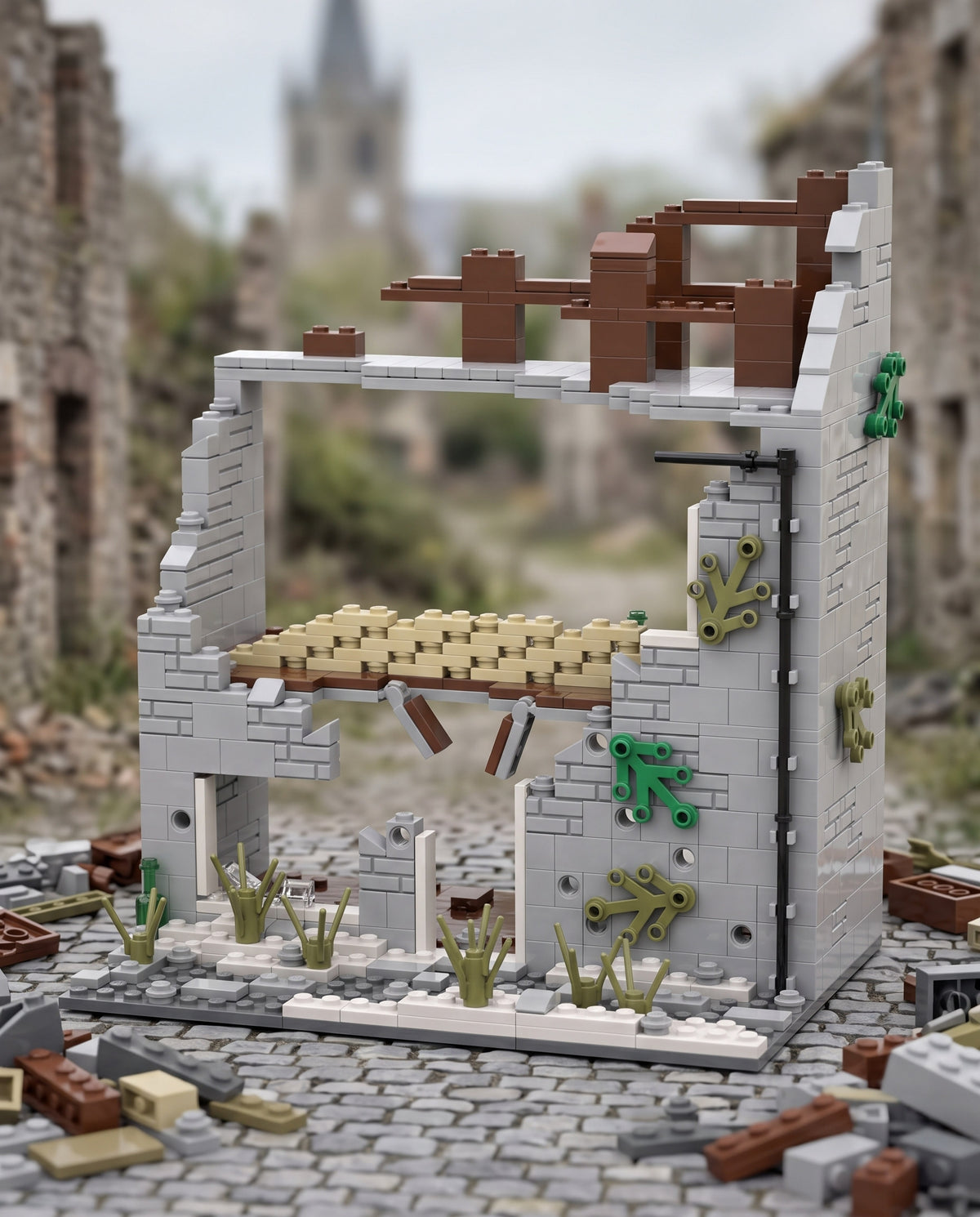Ruined House Wall with Collapsed Floor in an illustrative scene. Scenery and additional props not included.