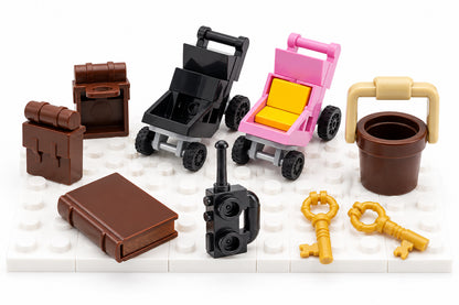 Mini Home & Life accessories displayed together in a clean white building-block scene