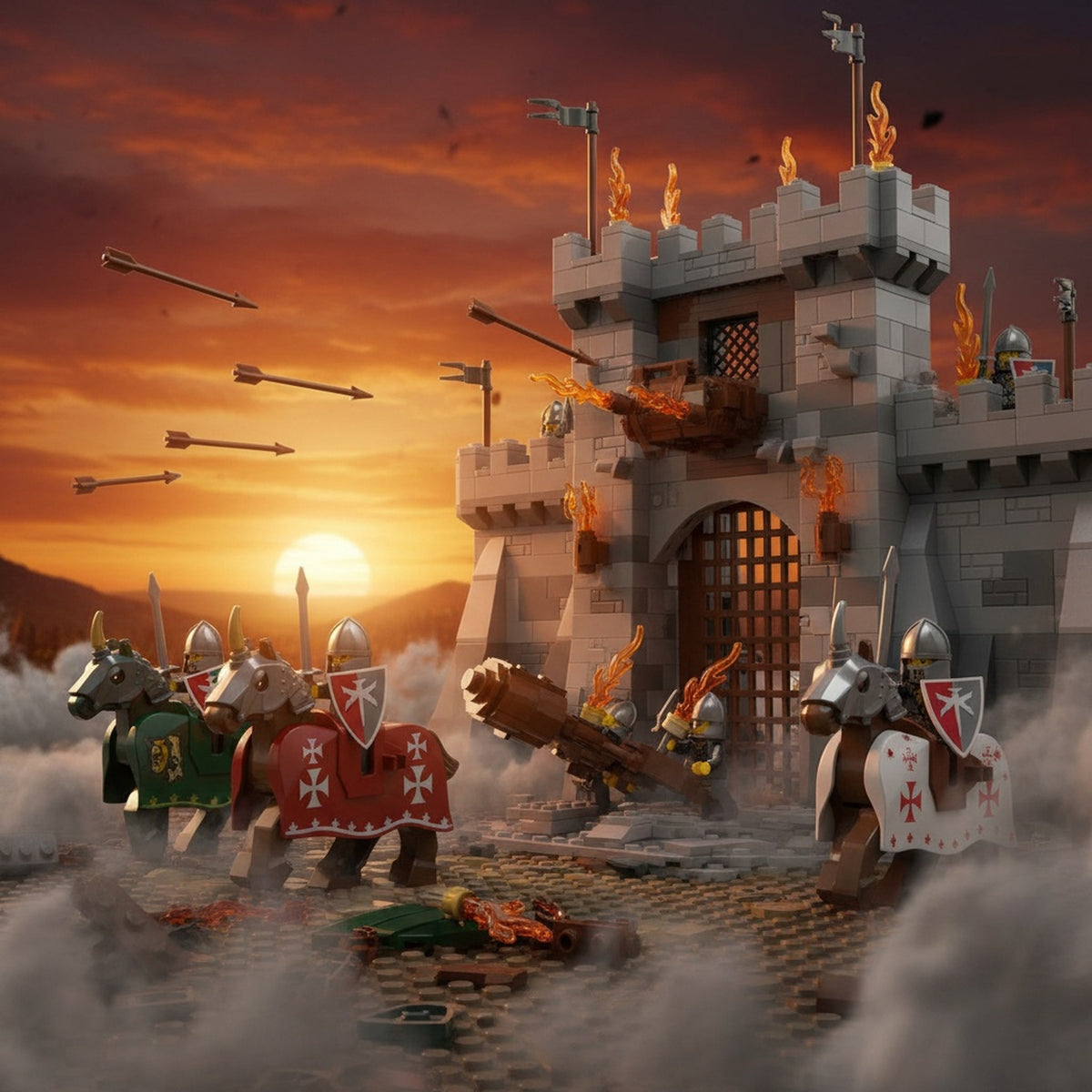 Knight warhorses at a castle siege - Brick Bros