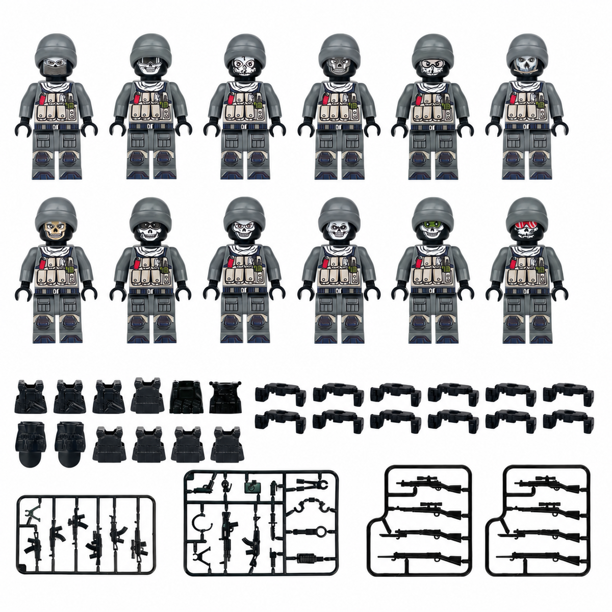 Paranormal Response Team complete 12-minifigure set with helmets, vests, belts, and four accessory frames