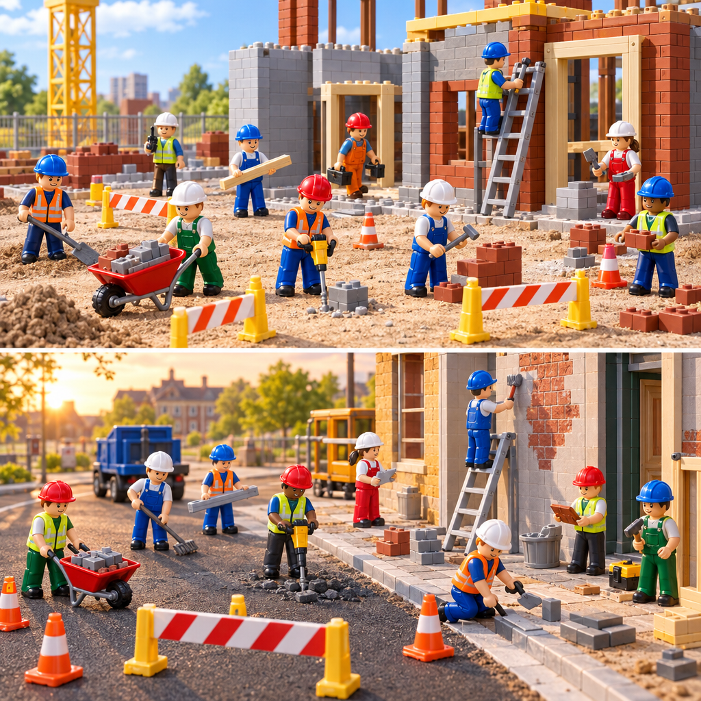 Construction Crew 12 Figure Set with Job-Site Accessories - Brick BrosMinifigure Set