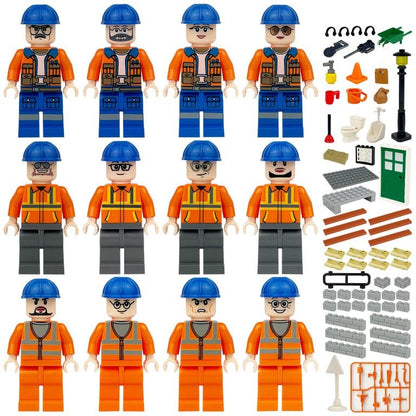 Construction Crew Minifigures Set, 12 Builders