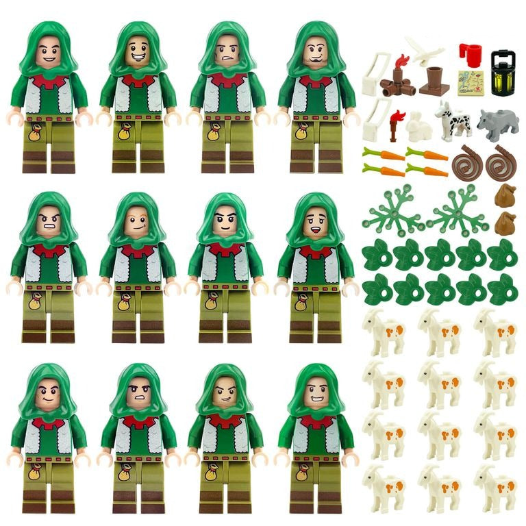 Woodland Shepherd Minifigures Set, 12 Figures