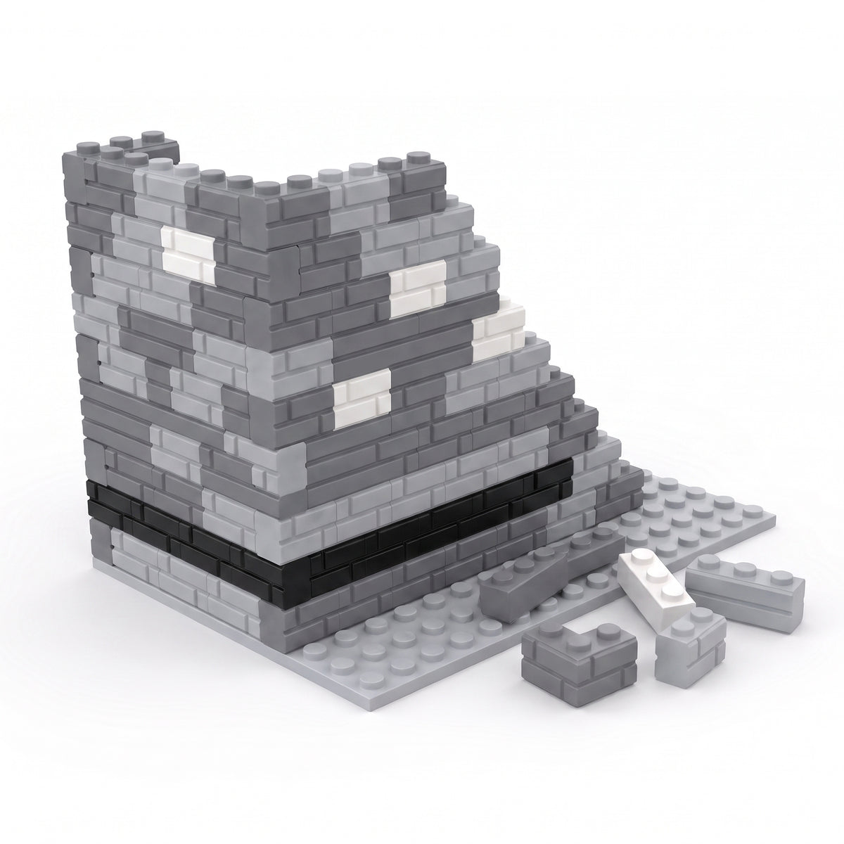 Half-built castle tower made from gray, black and white Masonry Style Bricks