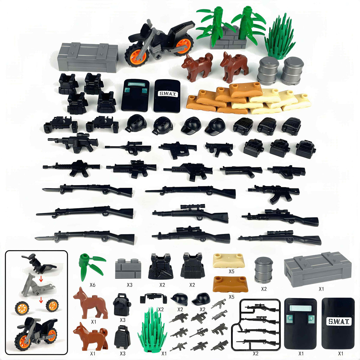 Minifigure Tactical Weapon and Gear Set 1, clean product image