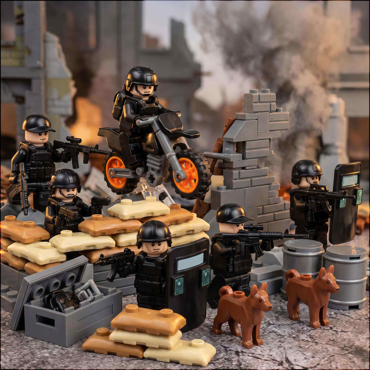 Minifigure Tactical Weapon and Gear Set 1 urban action scene