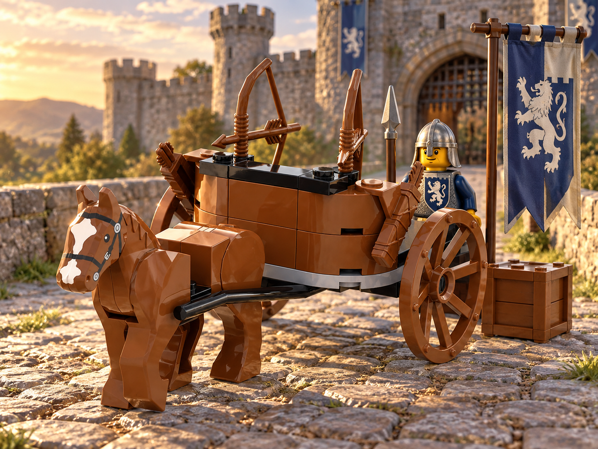 Mobile Arms Cart Battle Pack horse-drawn archer carriage with spearman and banner