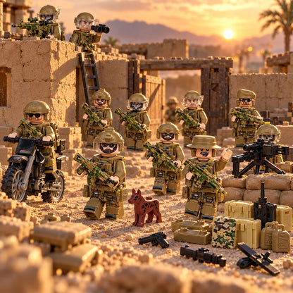 Modern Desert Special Forces squad in a brick-built compound patrol scene, scenery not included