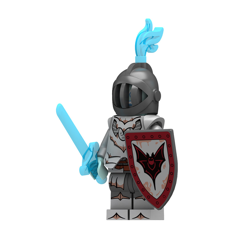 Teal Dark Knight minifigure with bat shield