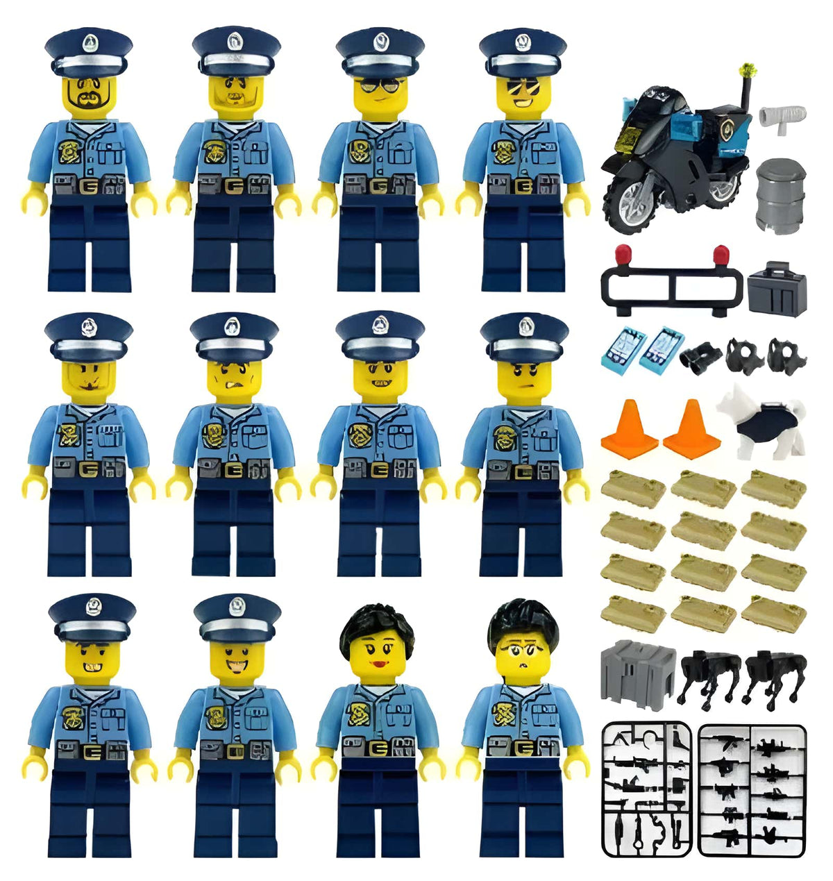 City Police with Motorcycle and K9 (12 Figures) exact set contents