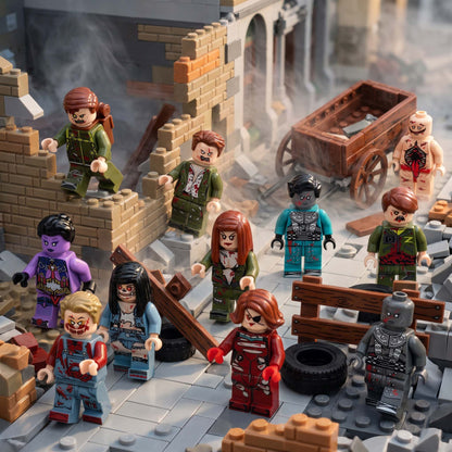 Undead Squad 12 Zombie Figures ruined city scene