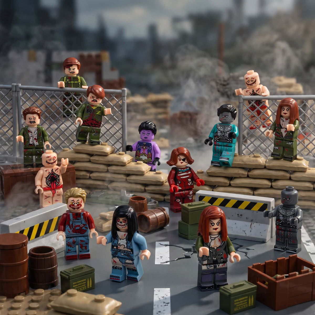 Undead Squad 12 Zombie Figures checkpoint scene