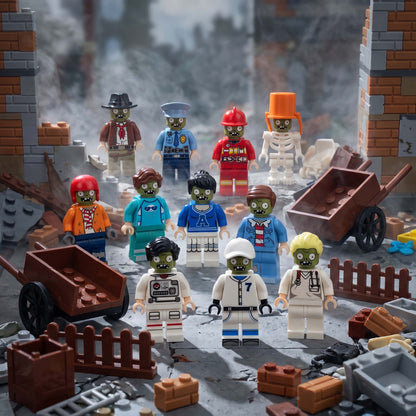 Zombie Survival Set 11 Figures ruined street scene