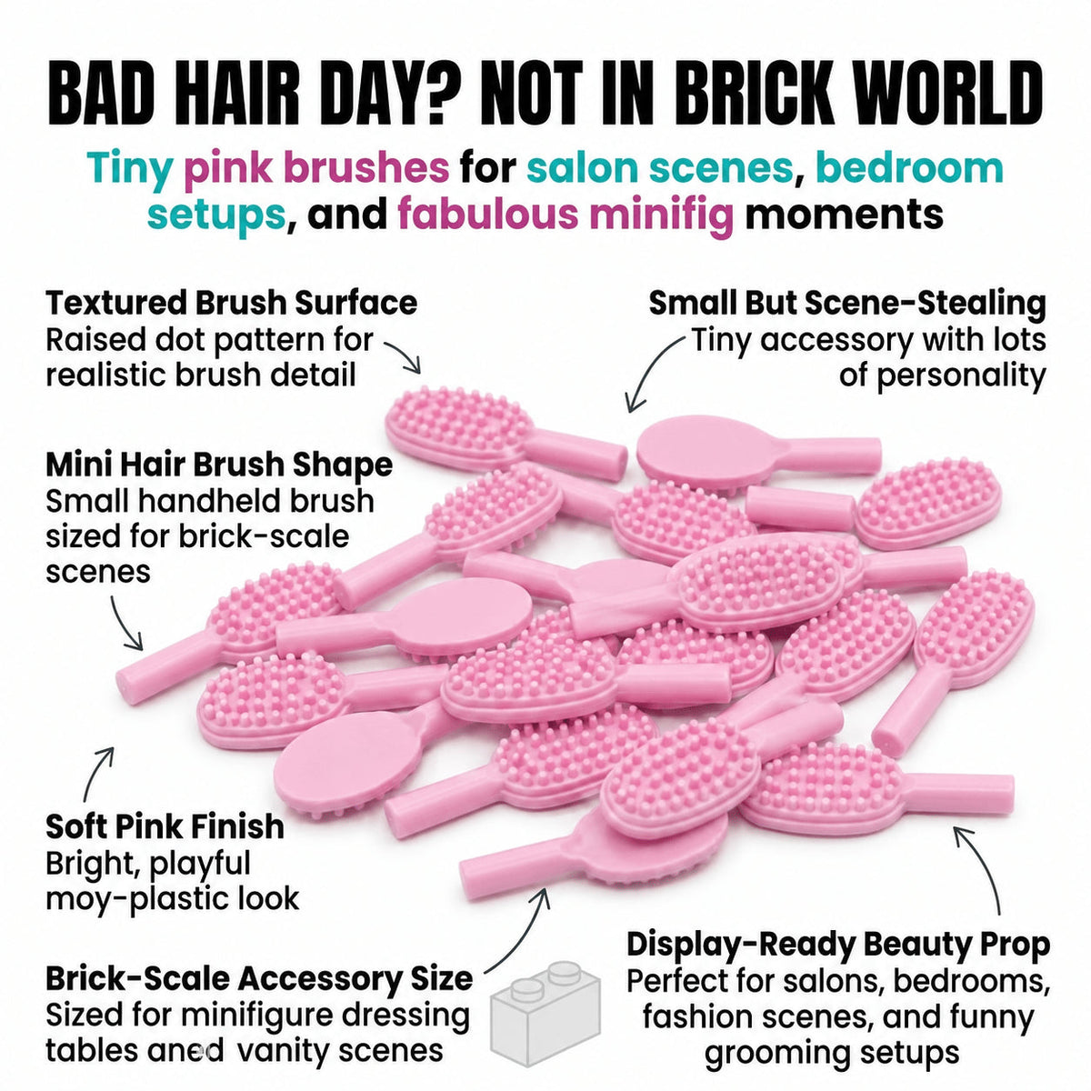 Pink Hair Brush Accessory Minifigure, brick-compatible minifigure accessory from Brick Bros, view 3
