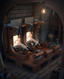 Ship's Gun Deck with Cannons in an illustrative scene. Scenery and additional props not included.