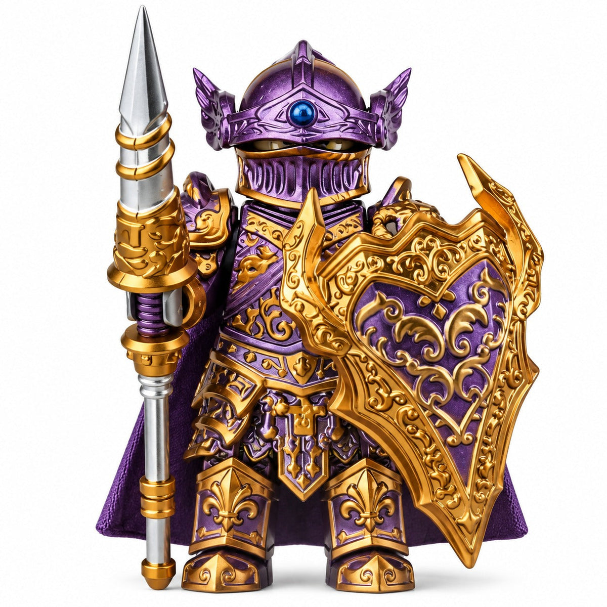 Purple and Gold Armored Lancelot with Spear and Shield Minifigure