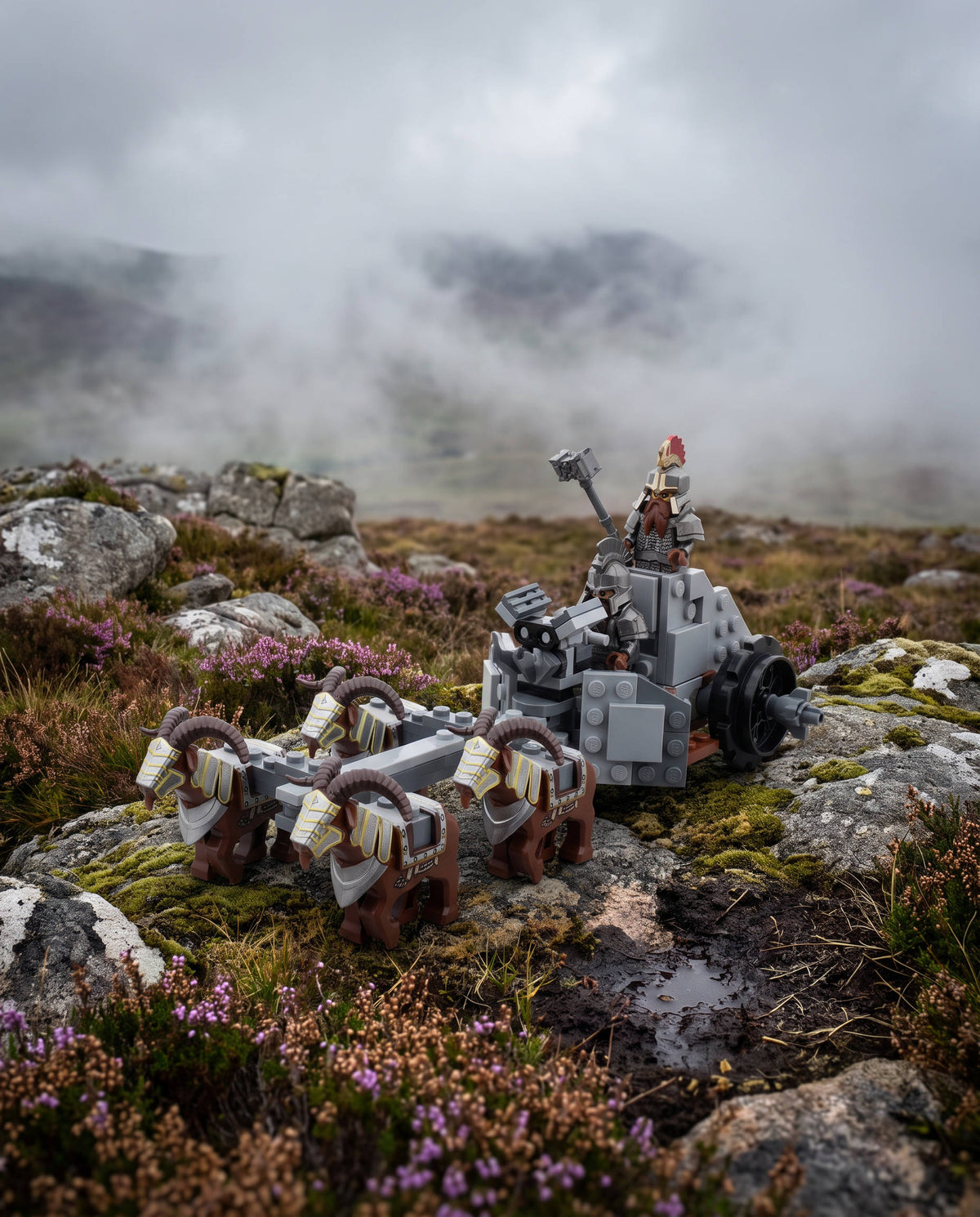Ram-Drawn War Chariot on a highland moor; scene props not included