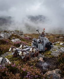Ram-Drawn War Chariot on a highland moor; scene props not included