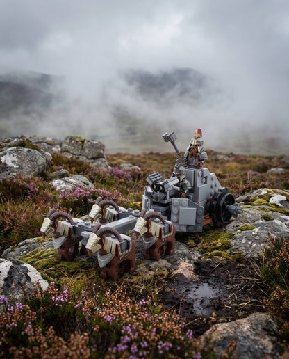 Ram-Drawn War Chariot on a highland moor; scene props not included