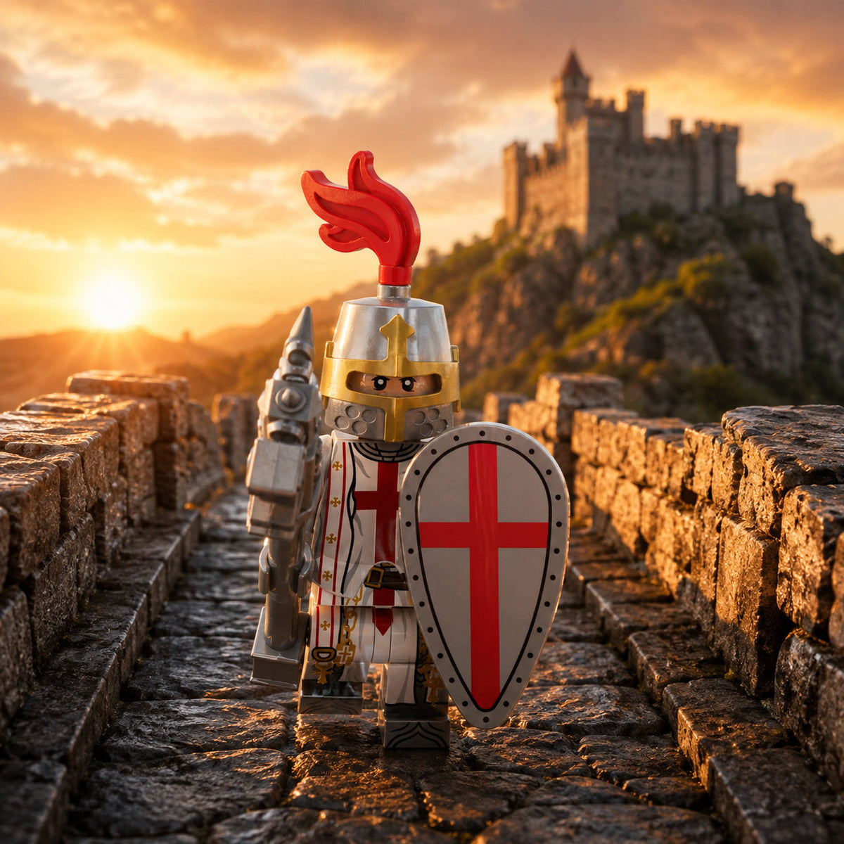 Red Cross Knight on a castle bridge
