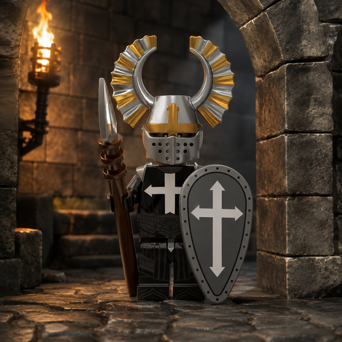 White Cross Knight in a great hall