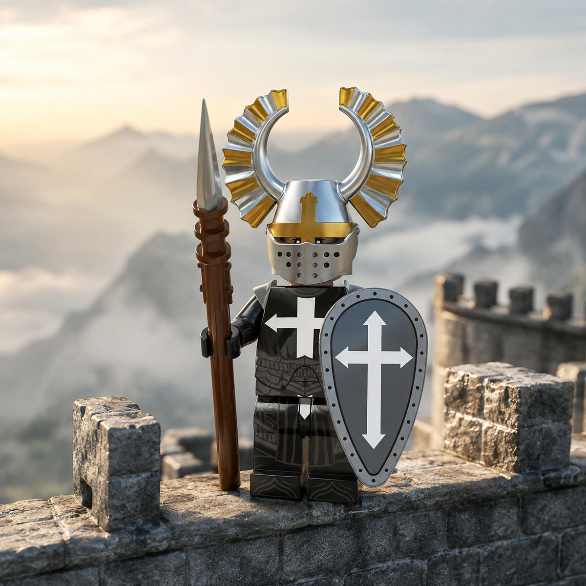 White Cross Knight on the castle wall
