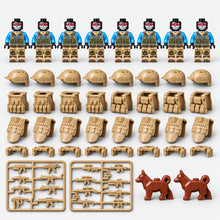 Skull Squad Desert Special Forces Set with eight figures, K9 units, helmets, and accessories on a clean white background