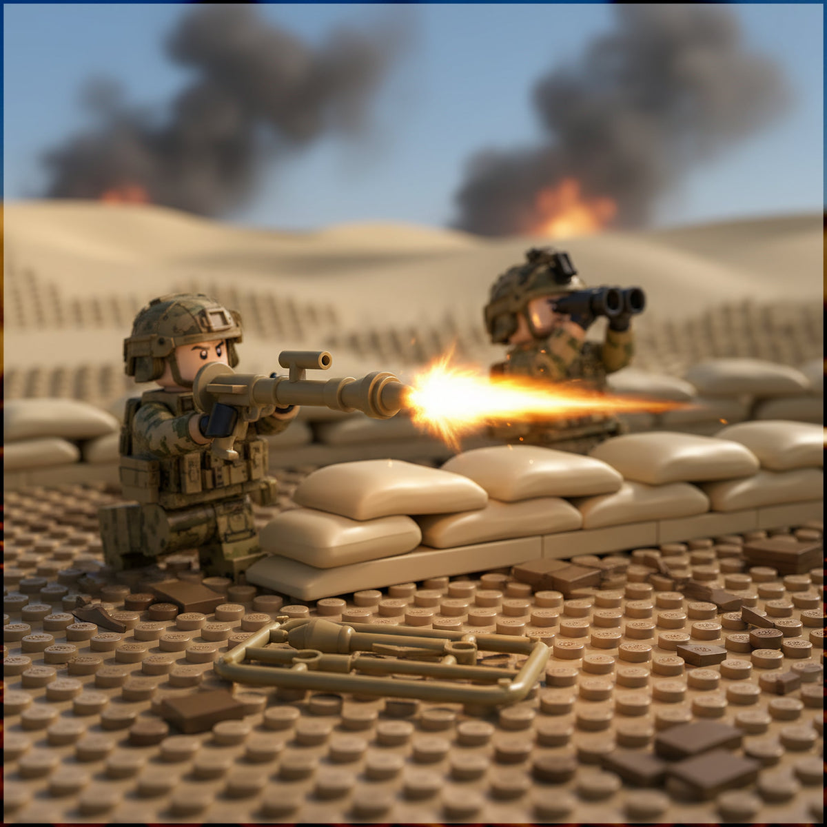 Tan Rocket Accessory Sprue battle scene, desert dunes
