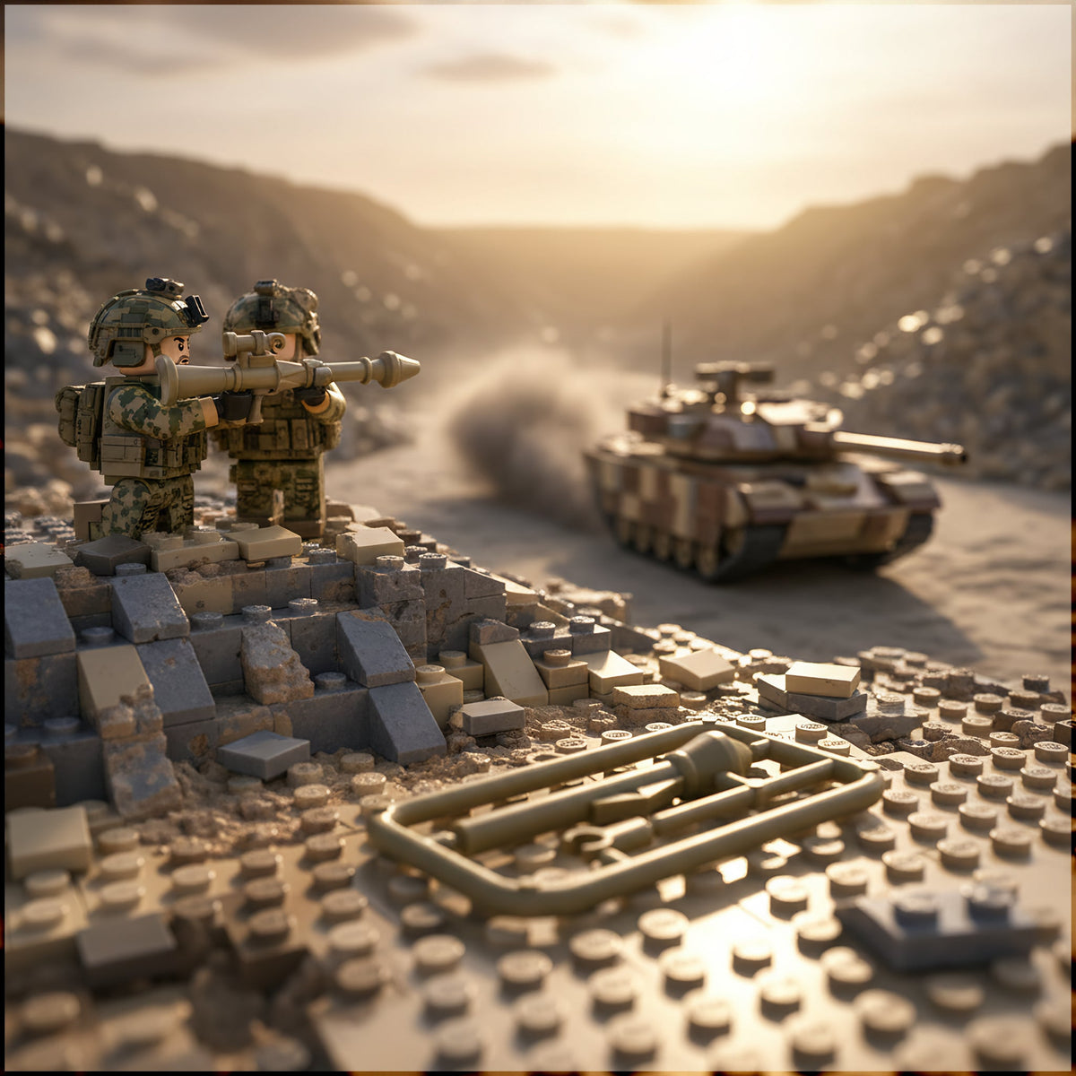 Tan Rocket Accessory Sprue battle scene, hillside ambush