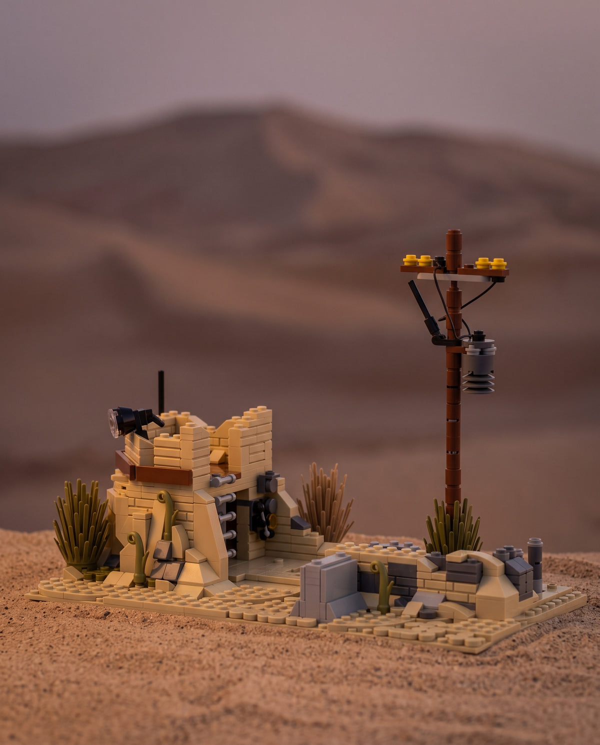 Desert Sandbag Post with Power Pole in an illustrative scene. Scenery and additional props not included.