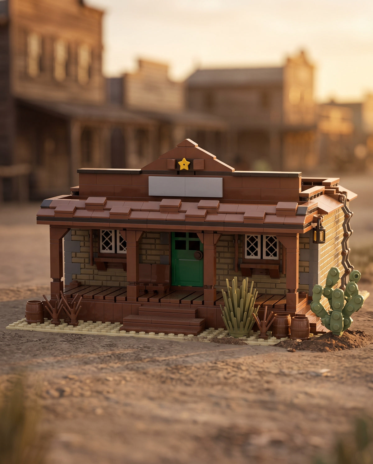 Western Sheriff's Office with Porch in an illustrative scene. Scenery and additional props not included.