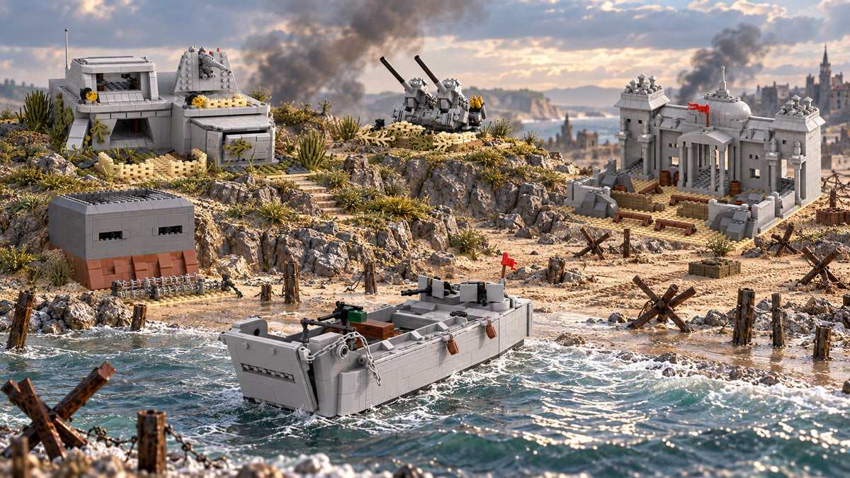 WWII Front Line Build Kits multi-build scene. Each build sold separately; surrounding scenery is illustrative.