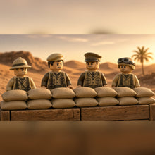 WWII historical minifigures behind sandbags in a North Africa desert lifestyle scene